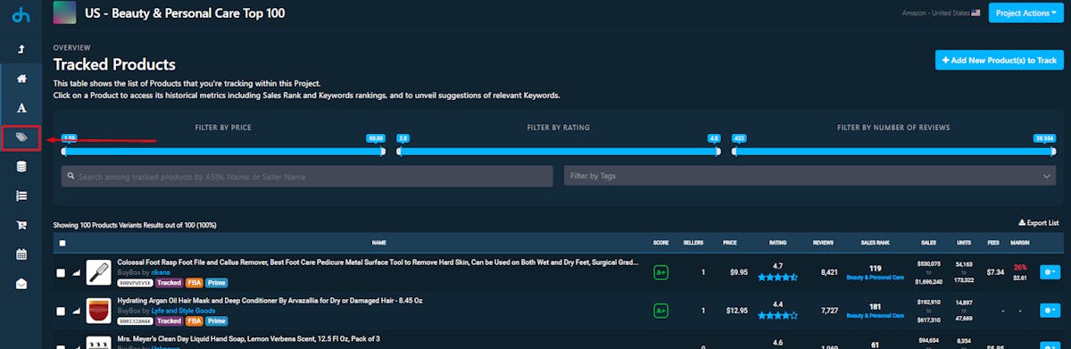 DataHawk App Tracked Product