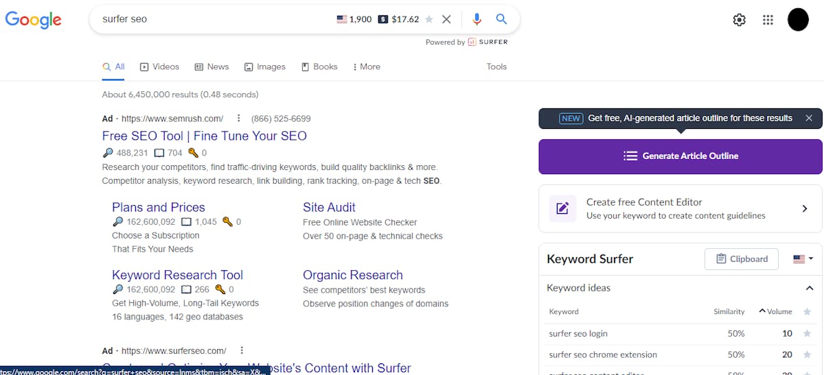 Surfer SEO Chrome Extension