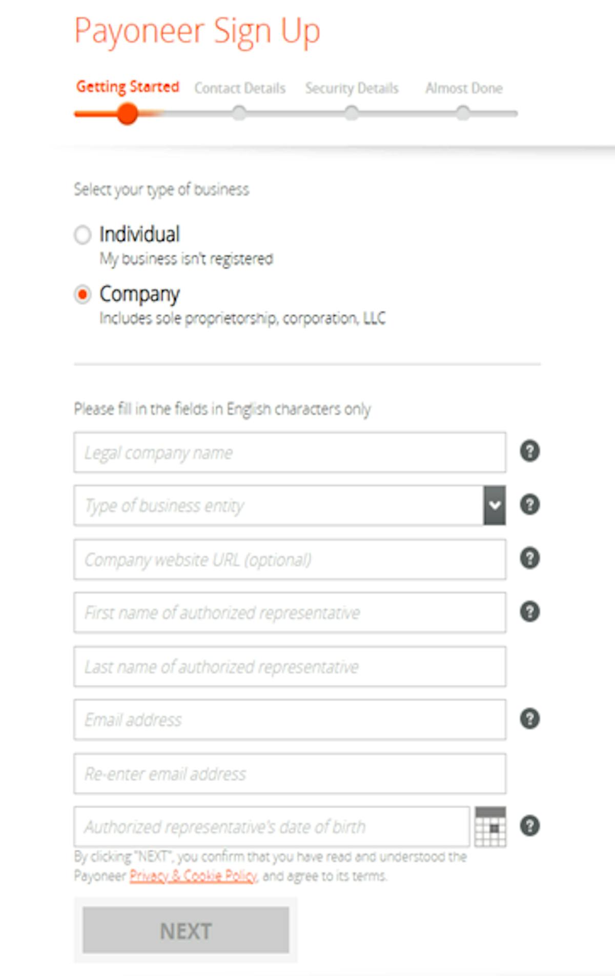 DataHawk x Payoneer sign up process