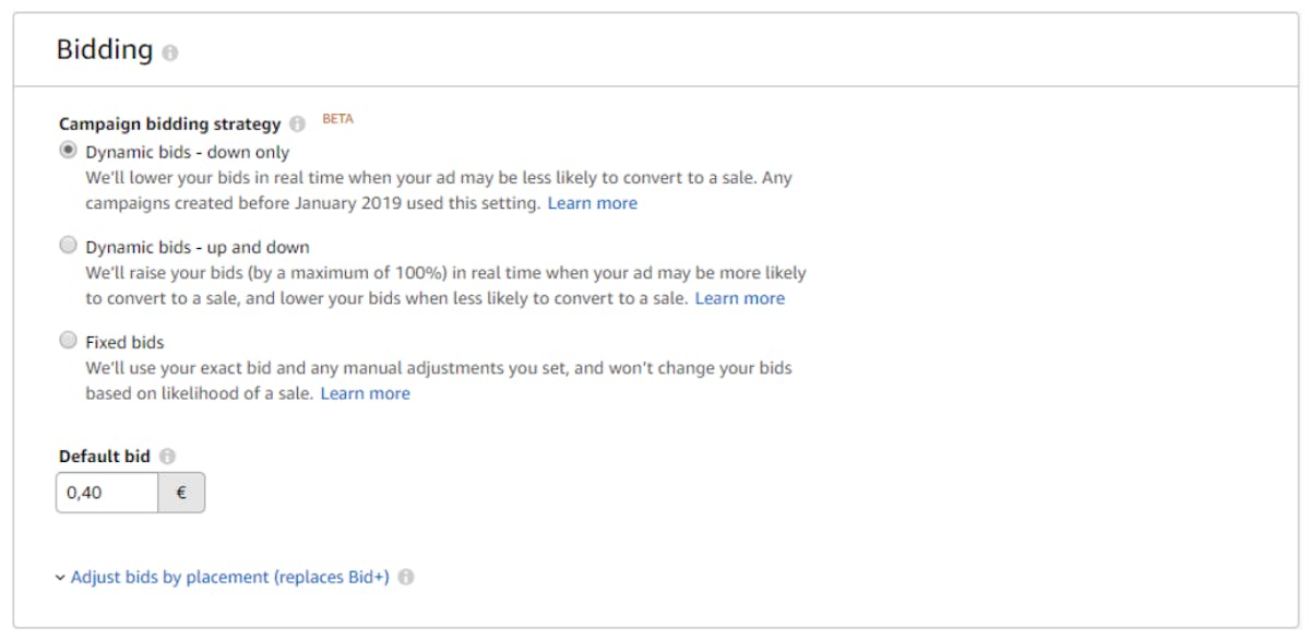 Amazon Campaign Bidding and Adjusting Bids by Placement