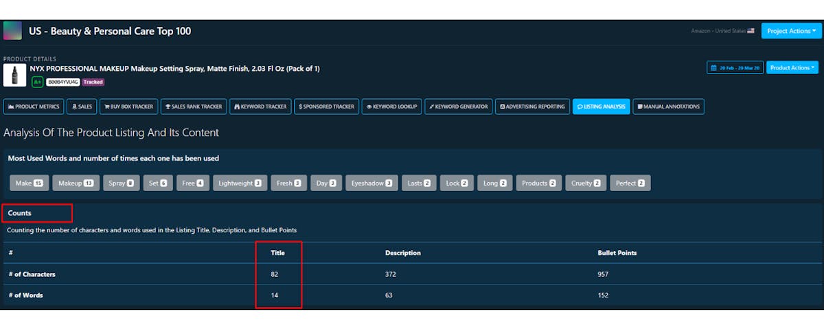 Listing analysis DataHawk