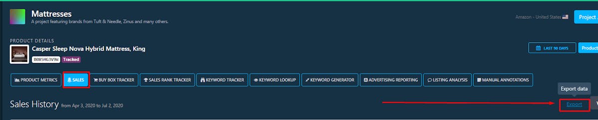 DataHawk Export Details