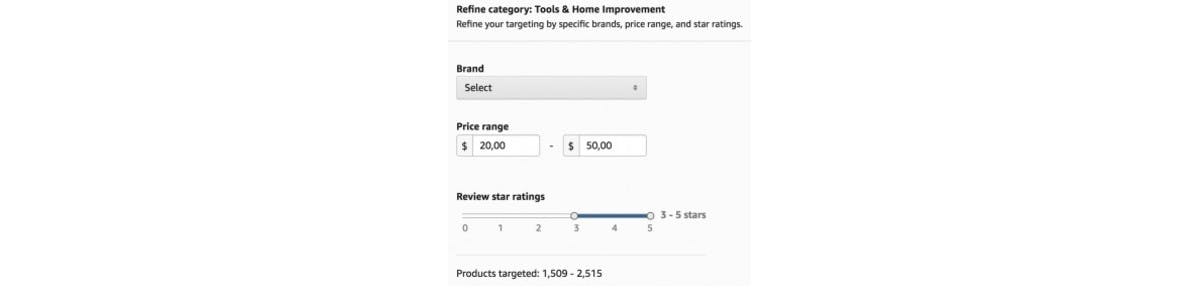 Amazon targeting by brand, price, and star ratings