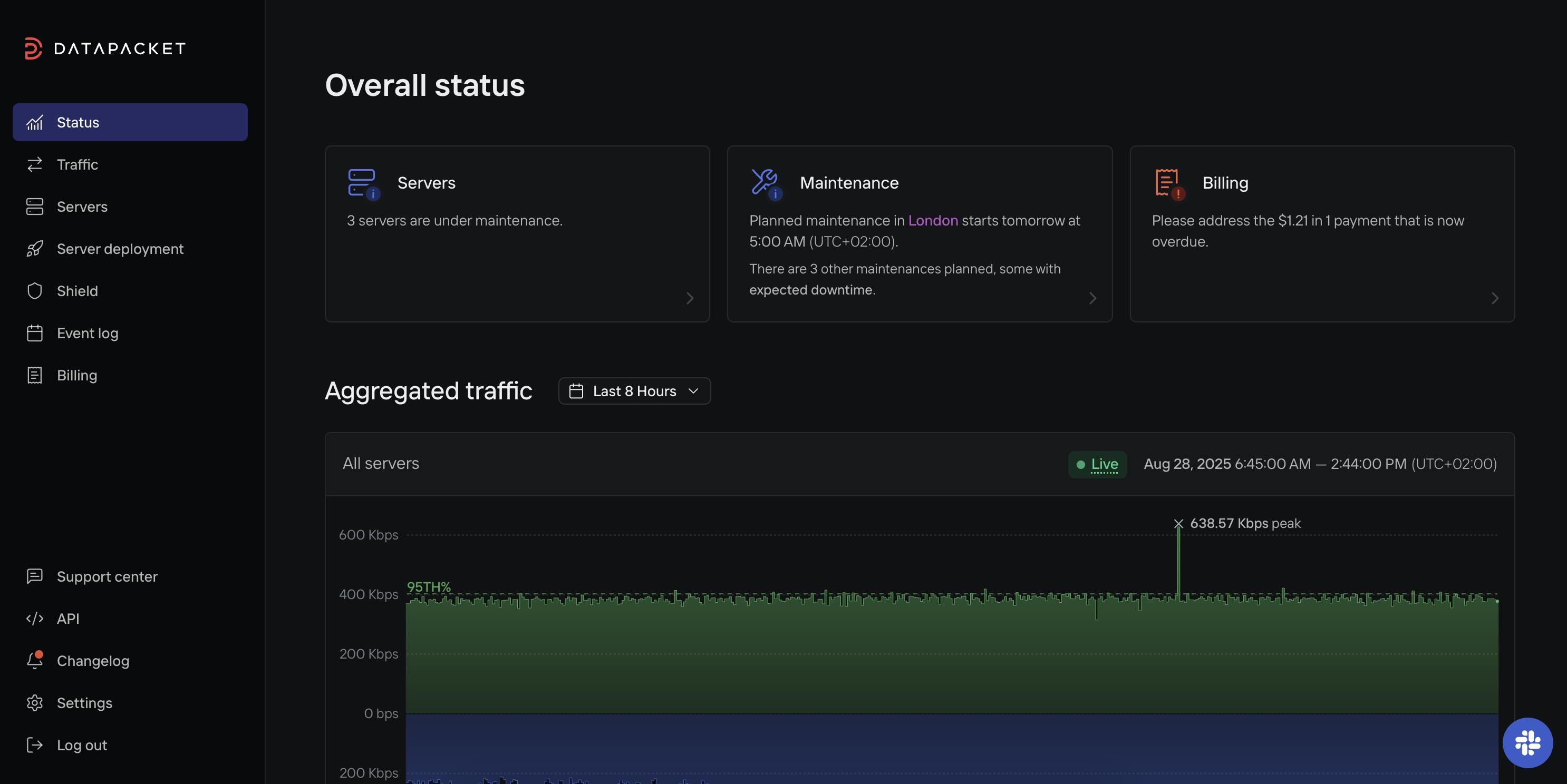 dark mode client panel datapacket