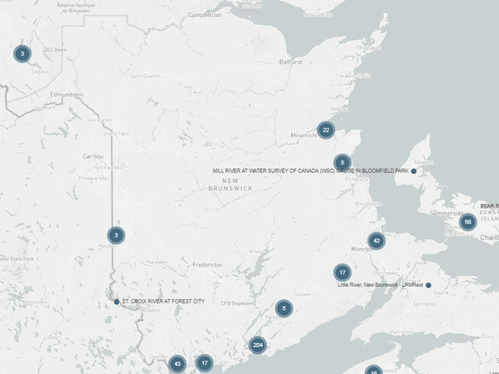Screenshot of locations in Atlantic DataStream