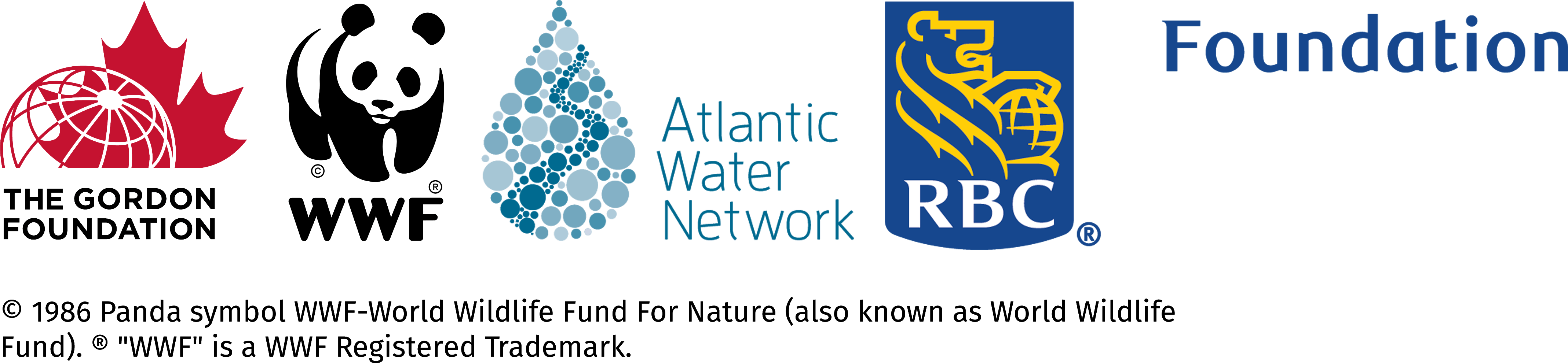 Logos for The Gordon Foundation, World Wildlife Fund, Atlantic Water Network and RBC Foundation