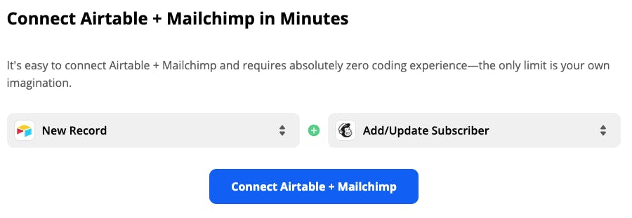 Using Zapier to connect Airtable and Mailchimp