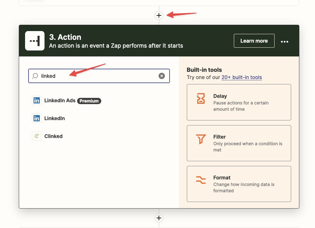zap linkedin add action