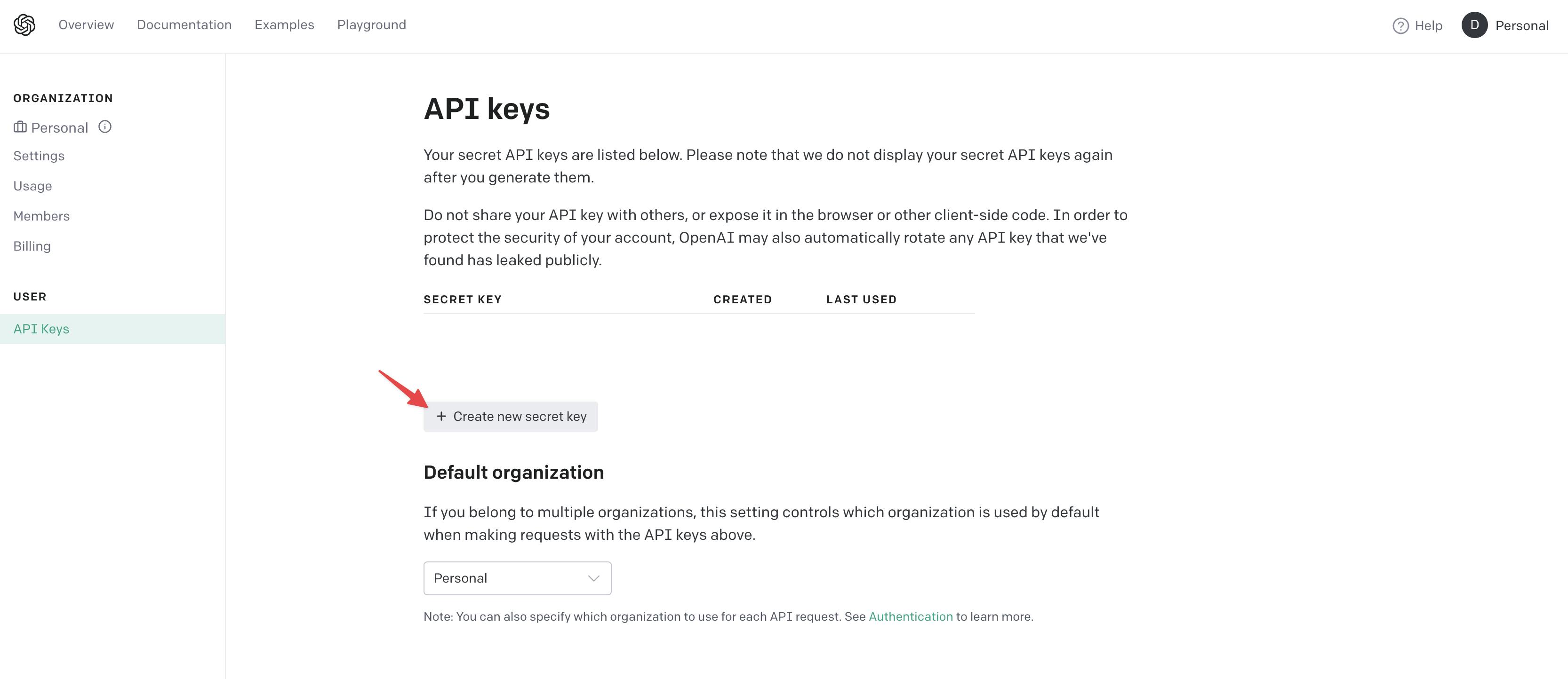 openai create a new API key