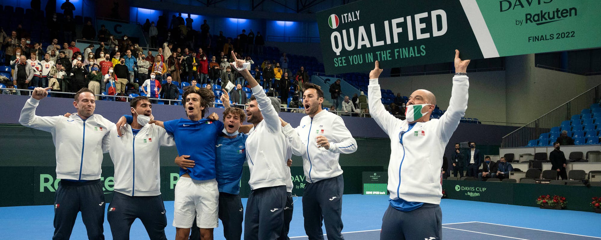 Italy celebrate their 2022 Qualifiers win over Slovakia