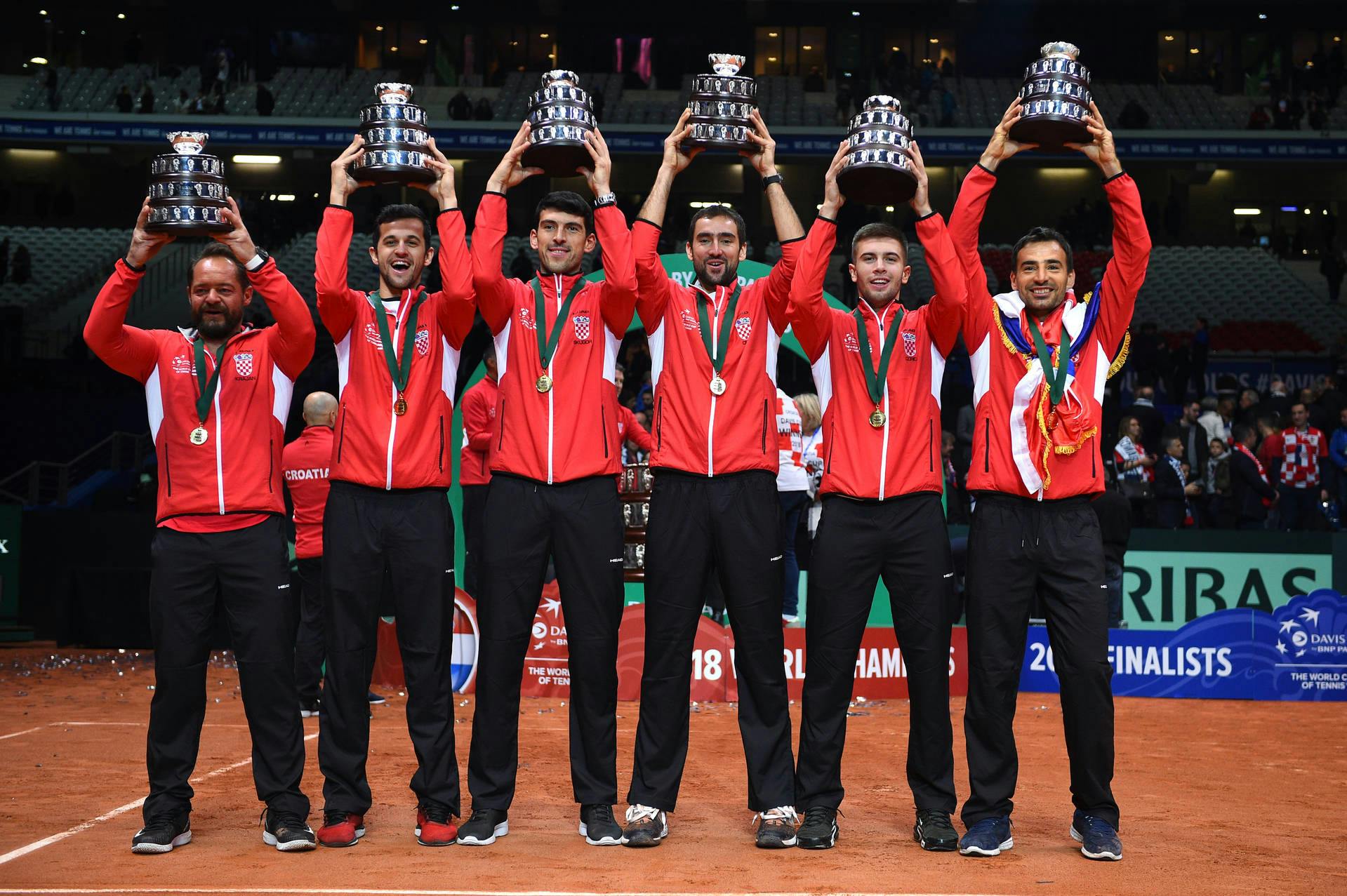 Croatia team celebrates win in 2018 Davis Cup Finals