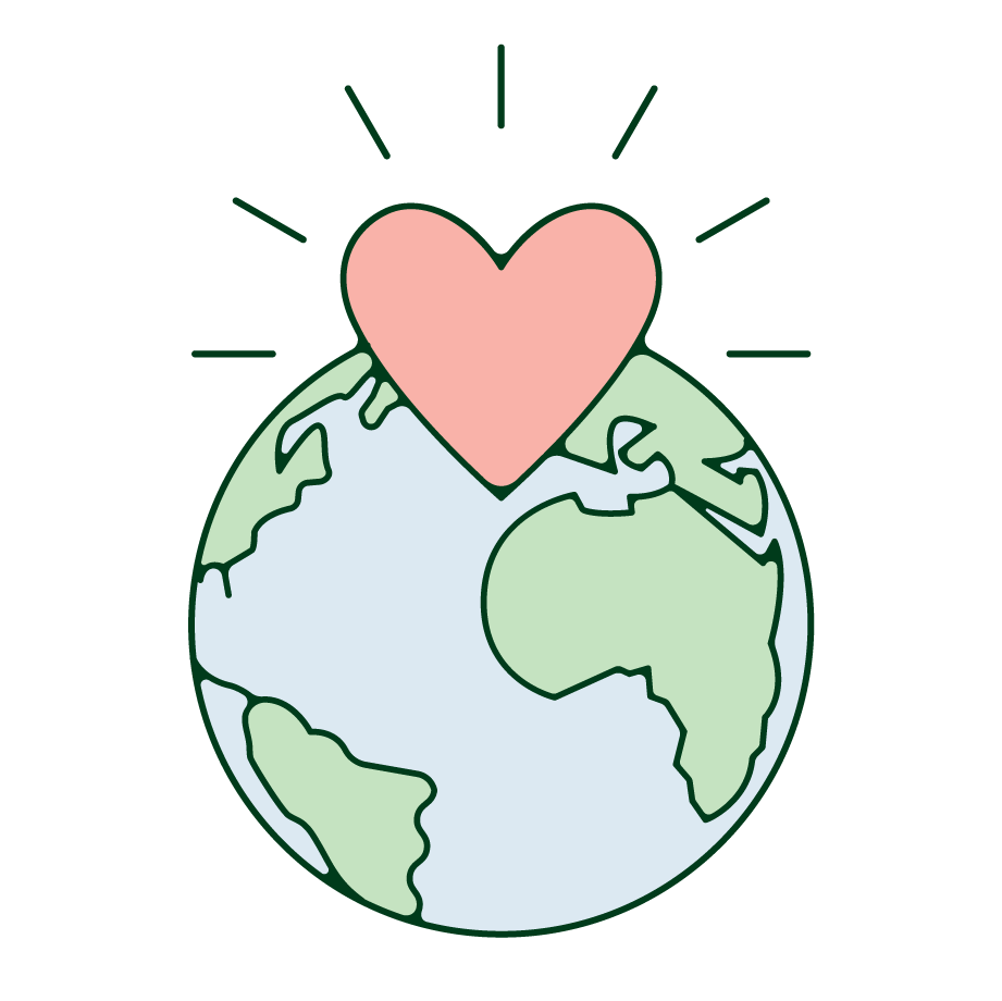 The planet Earth with a heart shaped form on top of it. 