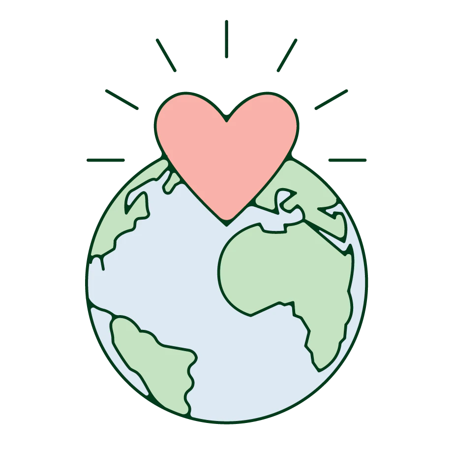 The planet Earth with a heart shaped form on top of it.