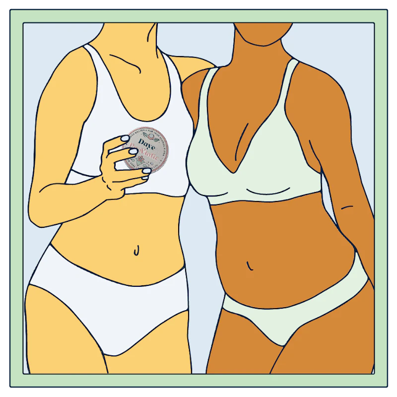 Two people hugging each other and holding Daye's Proviotics.