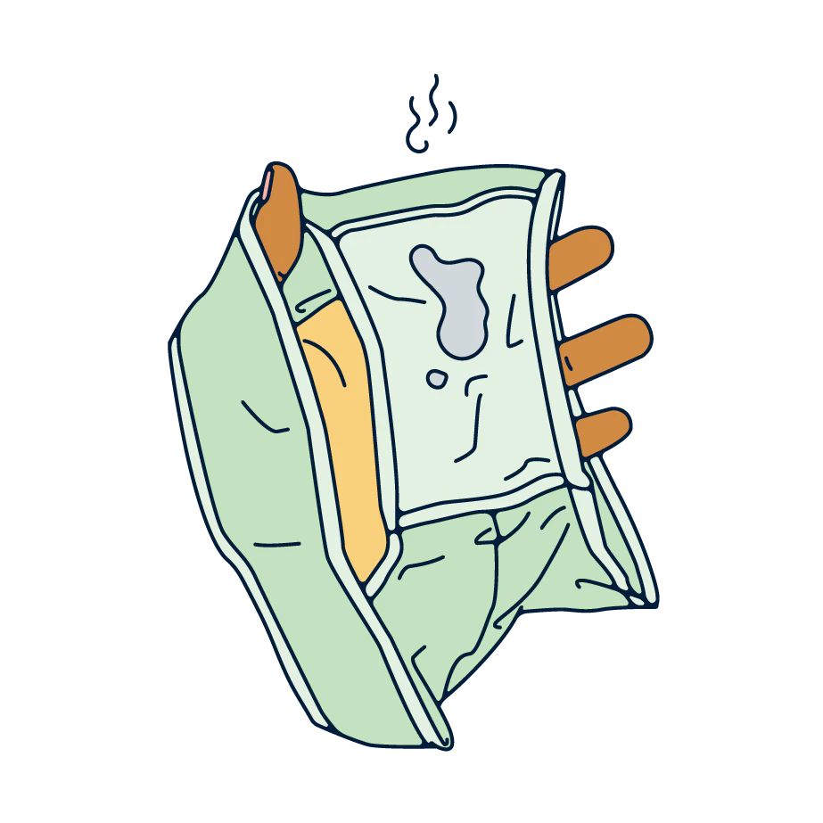 Underpants with a smelly vaginal discharge on them.