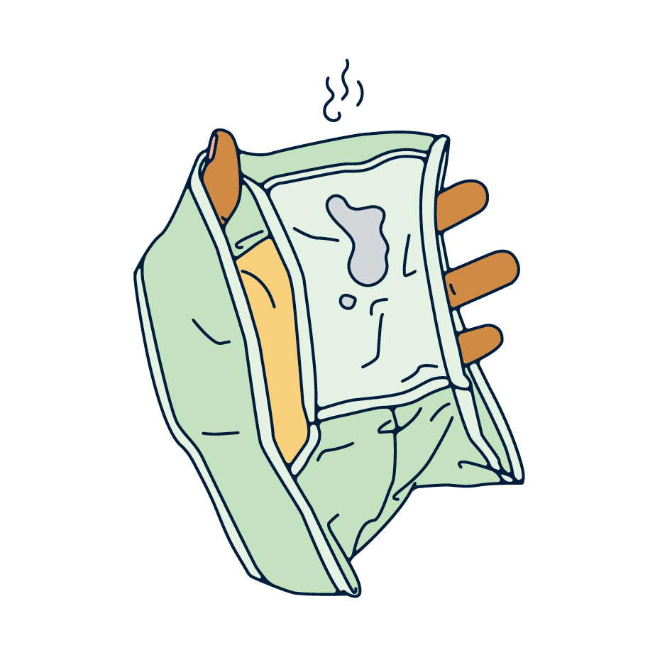 Underpants with a smelly vaginal discharge on them.