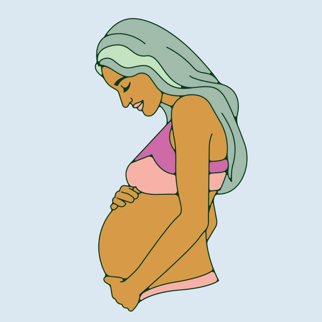 A person holding their pregnant belly. 