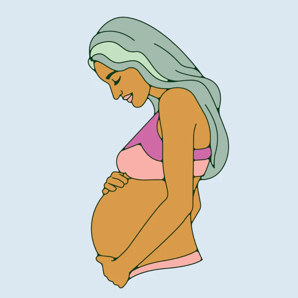 A person holding their pregnant belly.