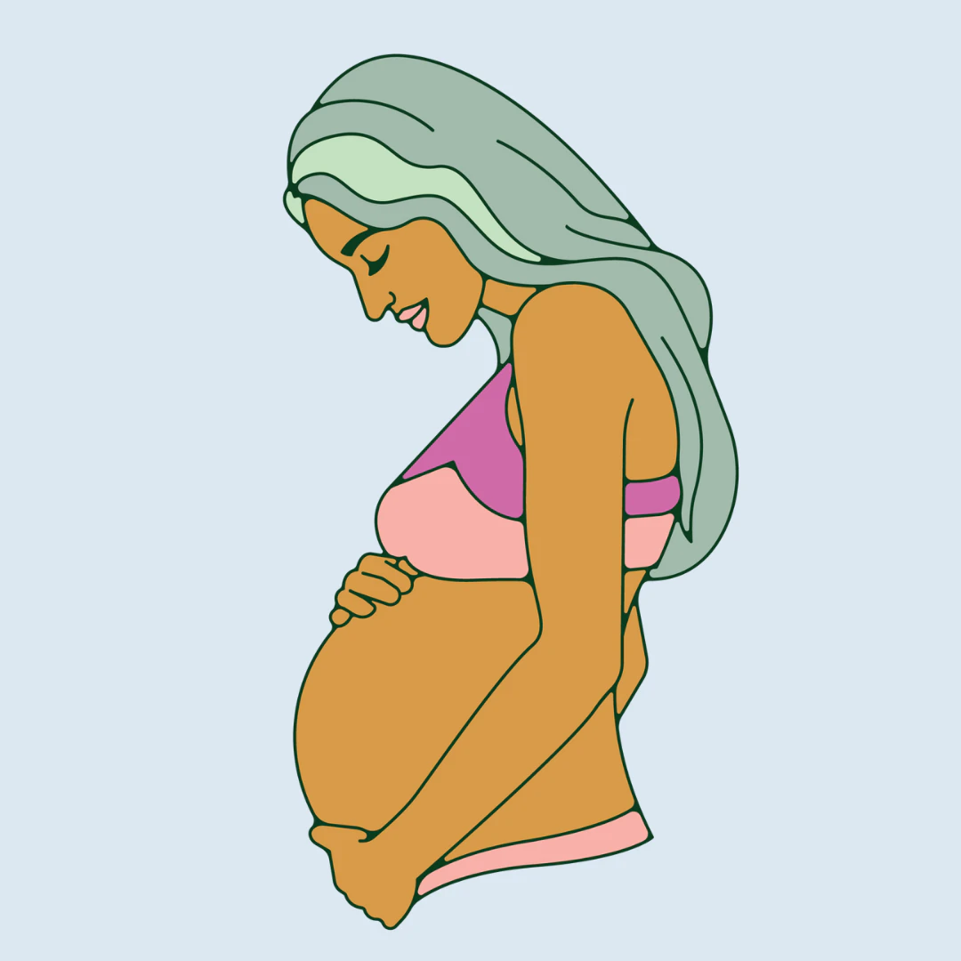 A person holding their pregnant belly.