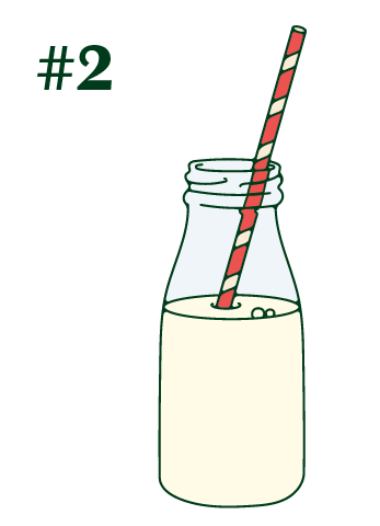 A bottle of milk with a red straw in it. 