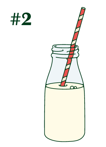 A bottle of milk with a red straw in it.