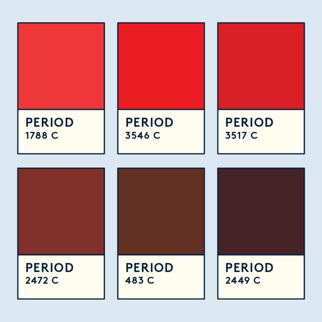 Different colours of period blood. 