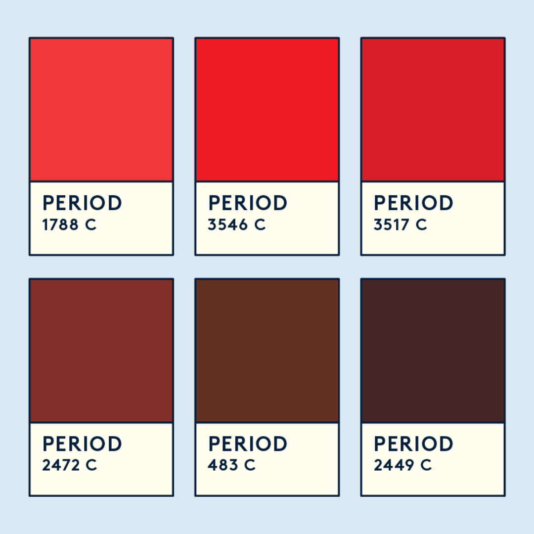 Different colours of period blood.