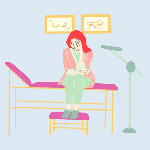 period-problems-woman-gp-office