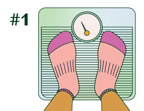 A person stepping on a scale.