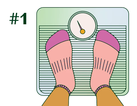 A person stepping on a scale.