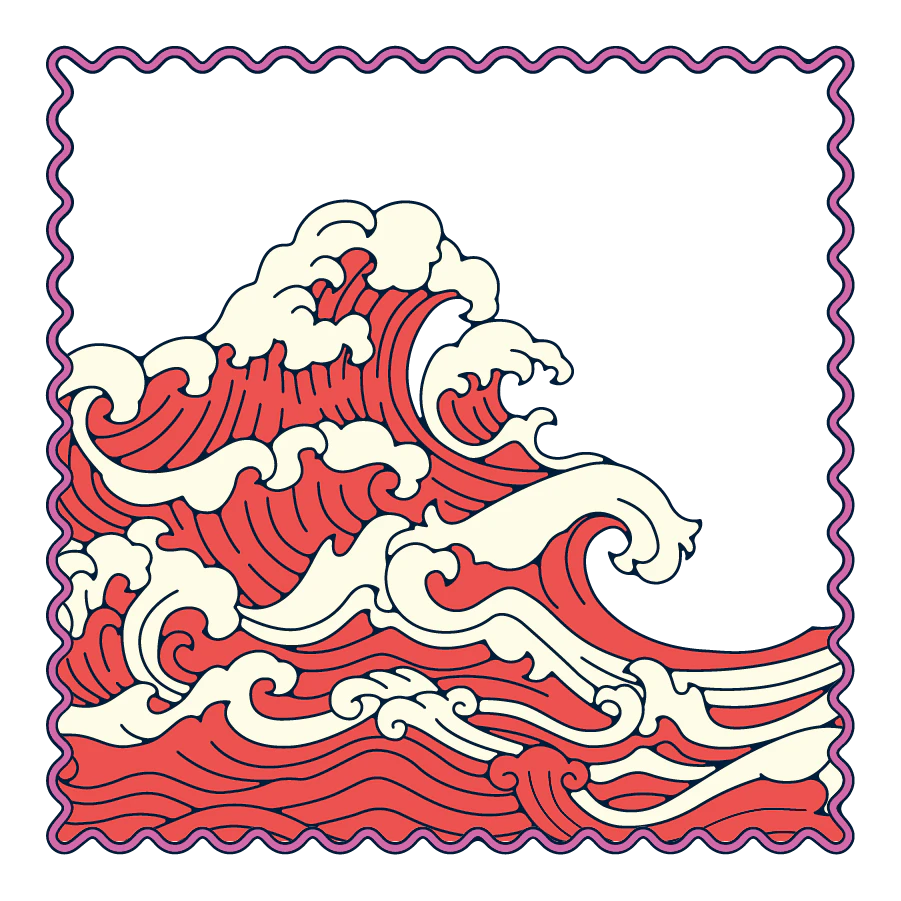 Menstrual Waves in the style of Hokusai