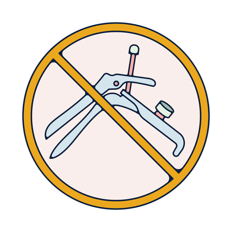 Speculum with a prohibition sign.