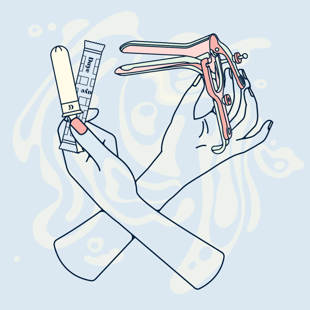 Daye's diagnostic tampon and a speculum next to each other.