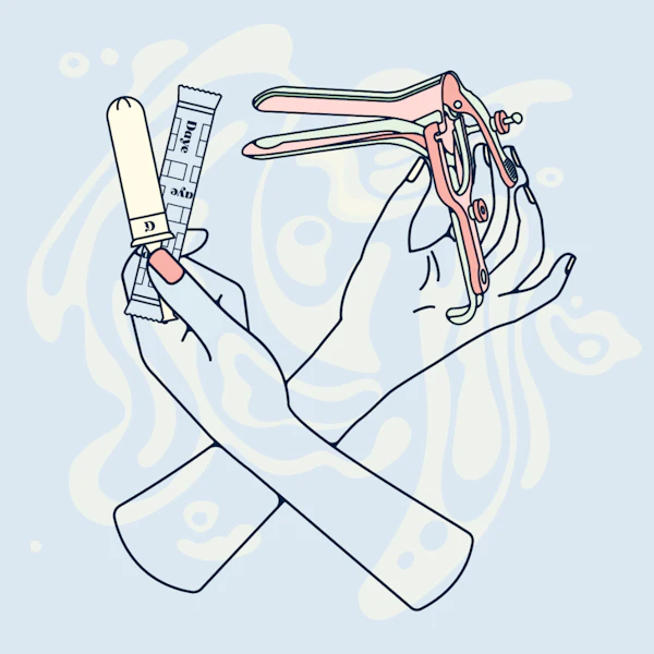 Daye's diagnostic tampon and a speculum next to each other.
