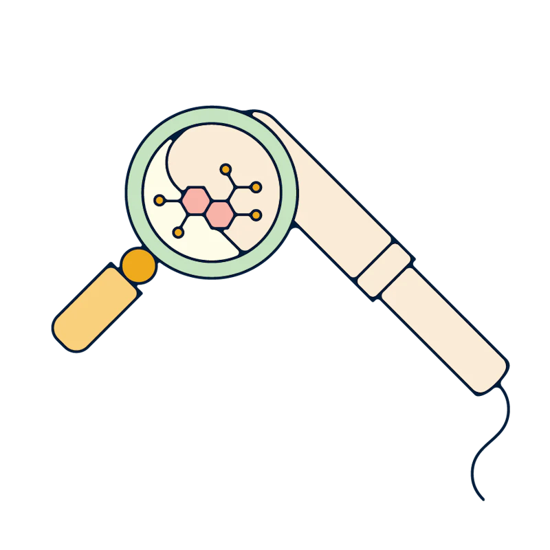 A tampon under a magnifying glass.