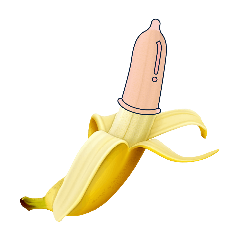 Pealed banana with a condom put on top.