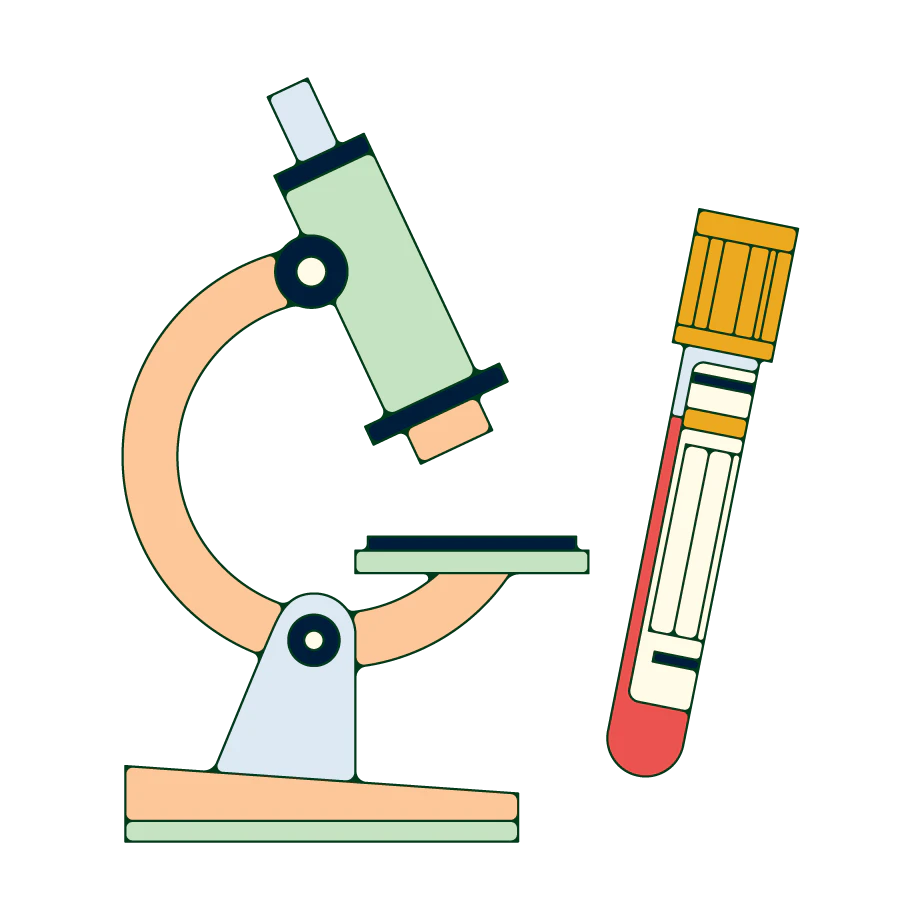 microscope and blood vial