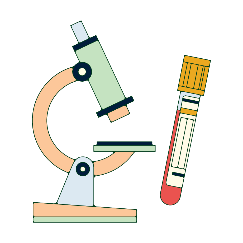 microscope and blood vial