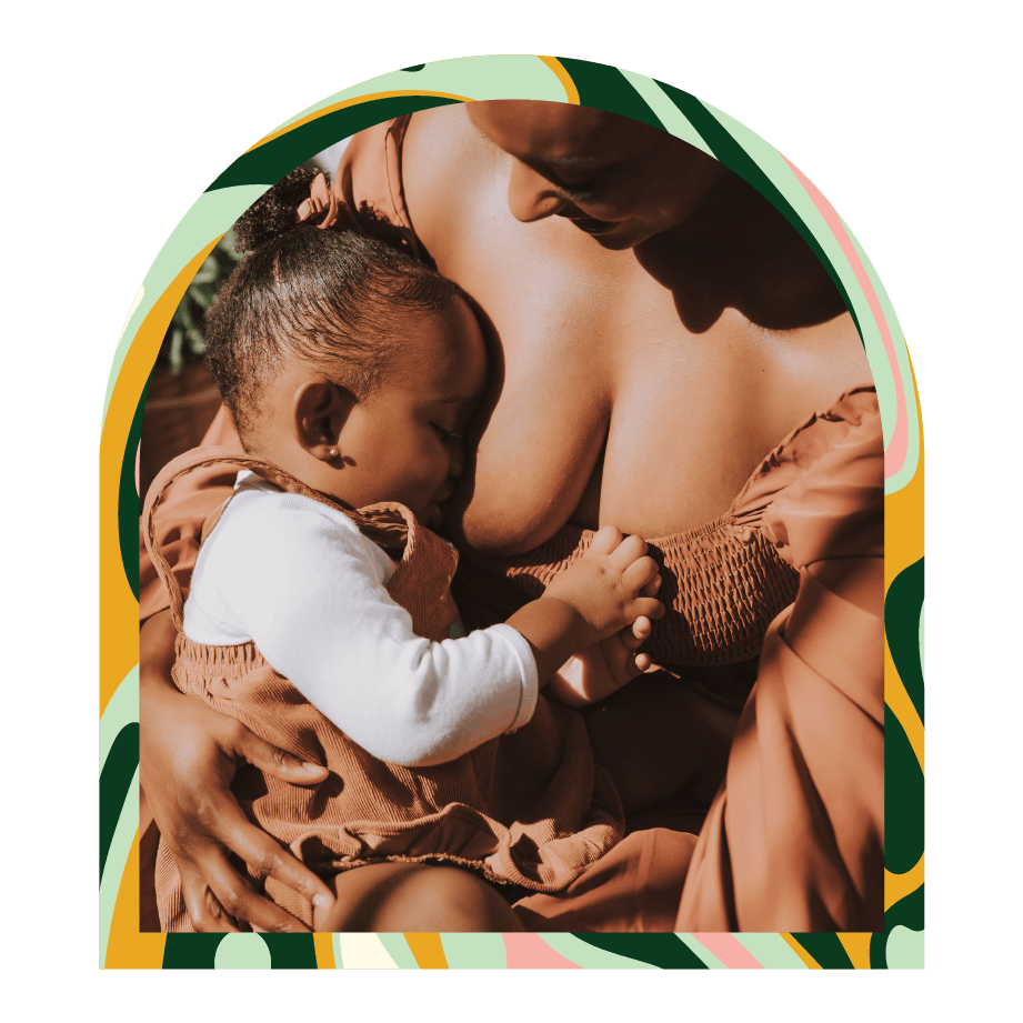 A person nursing a child.