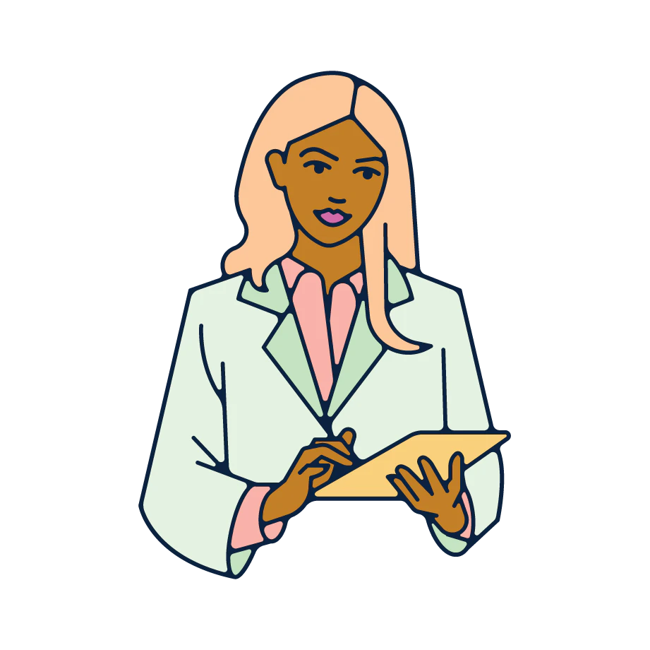 A healthcare professional reading a medical chart.