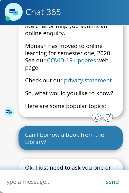 Chatbot screenshot