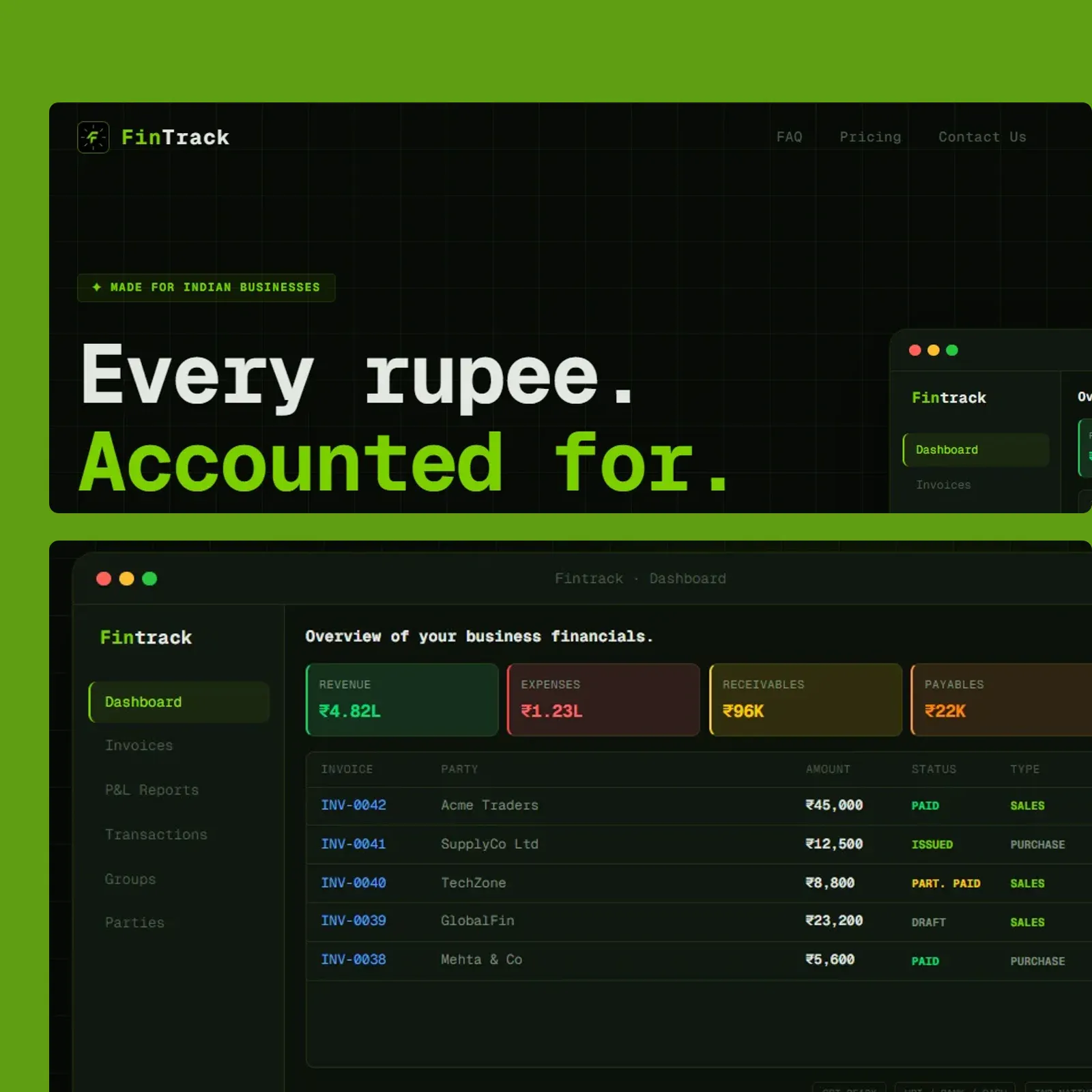 FinTrack financial operating system showcase