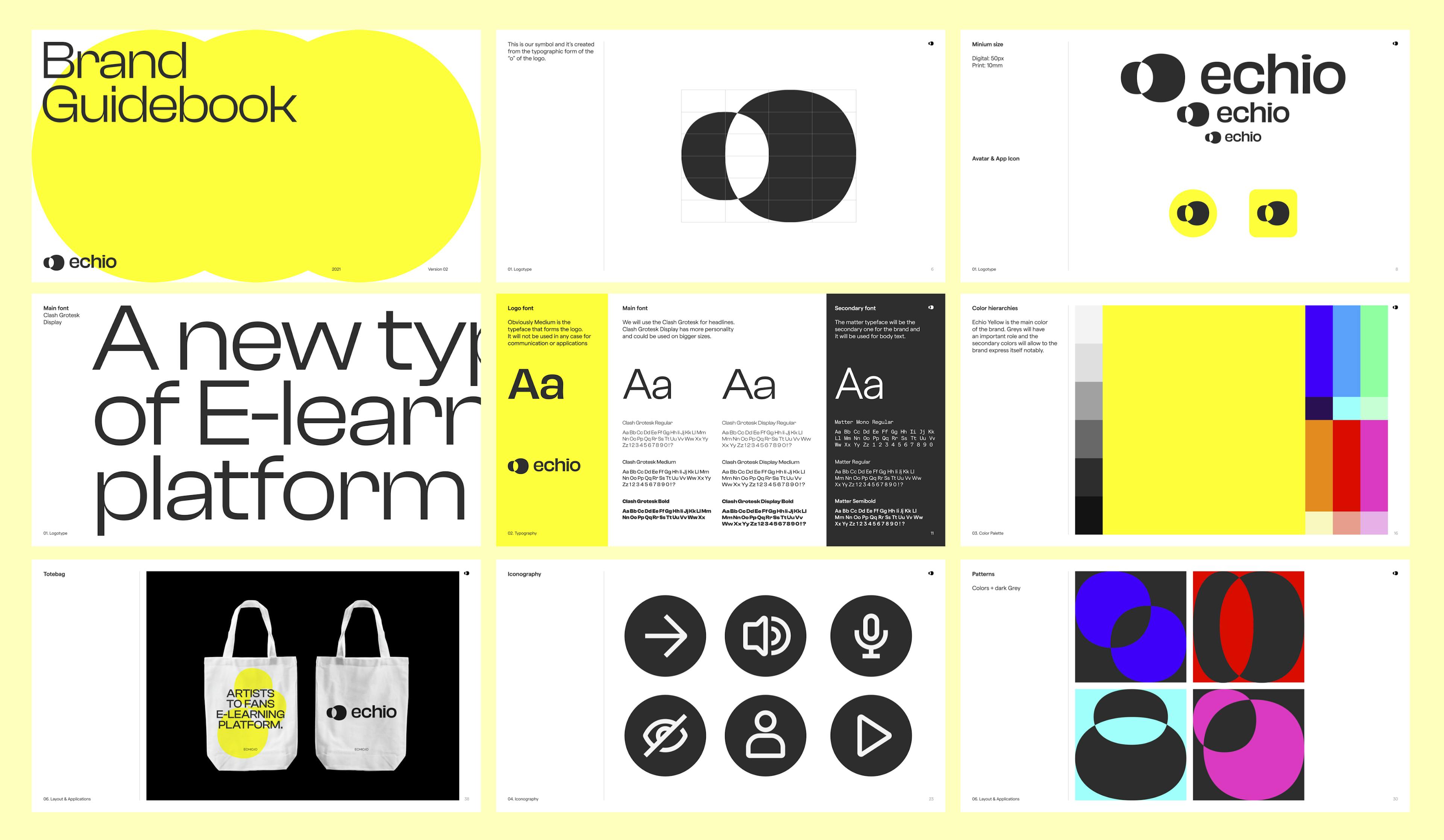 Collage of the Echio branding guidelines.