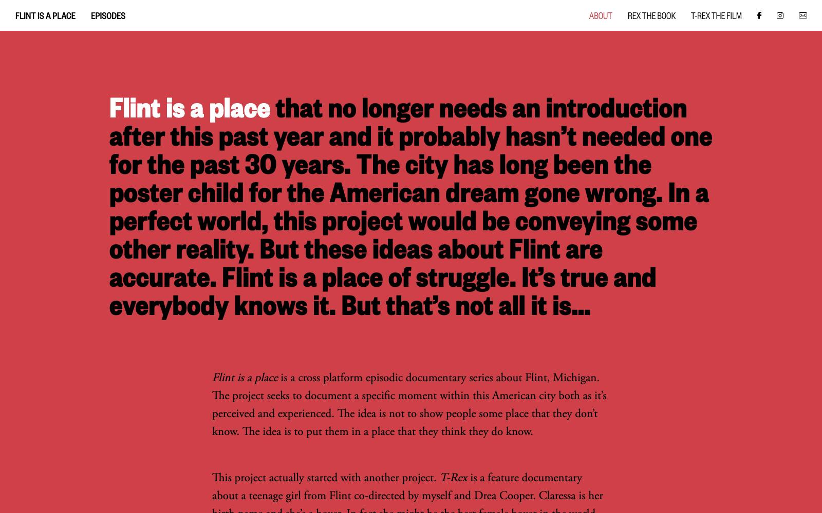 Screenshot of the desktop about page for Flint is a Place.