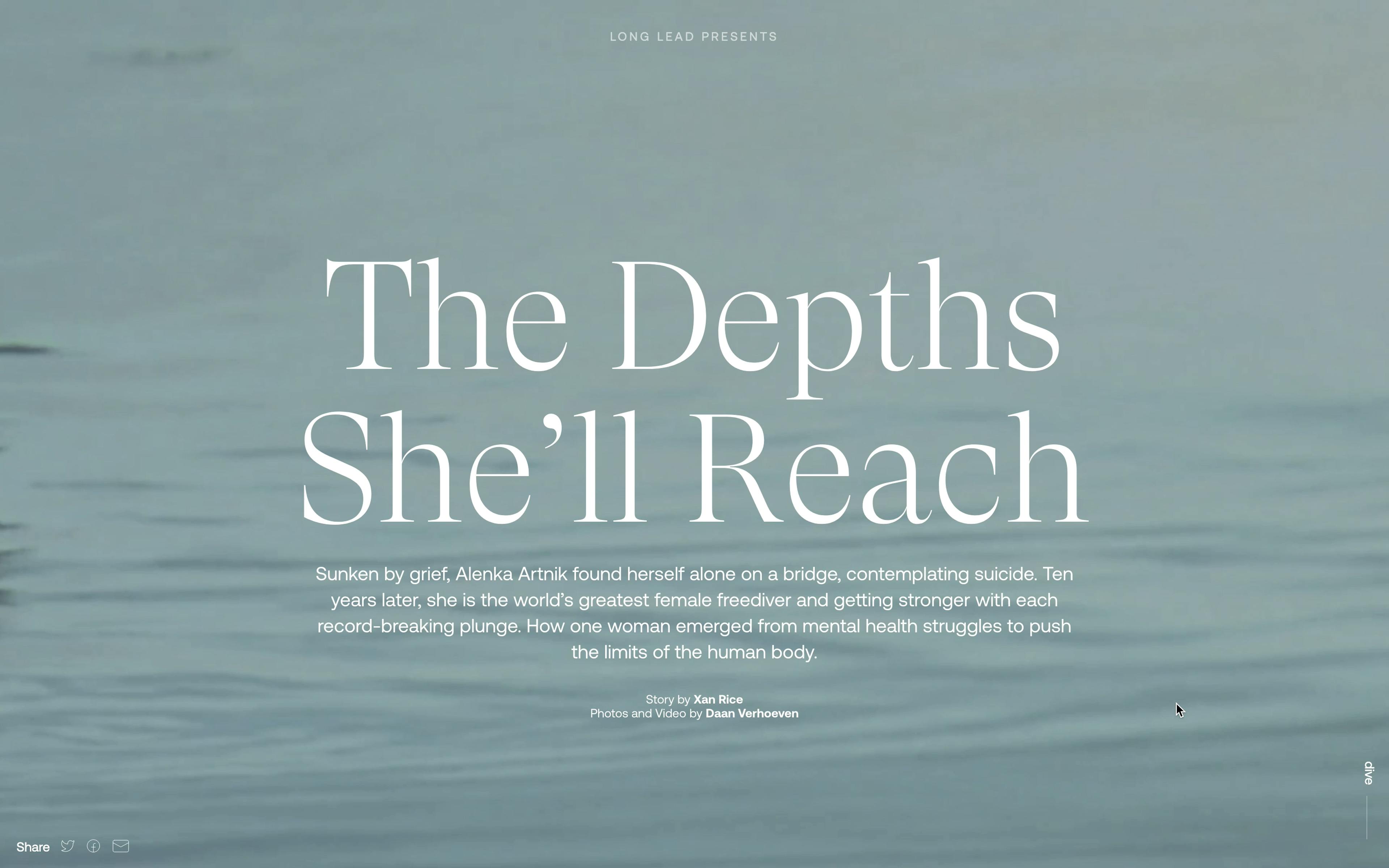 Screenshot of the hero element of The Depths' website.