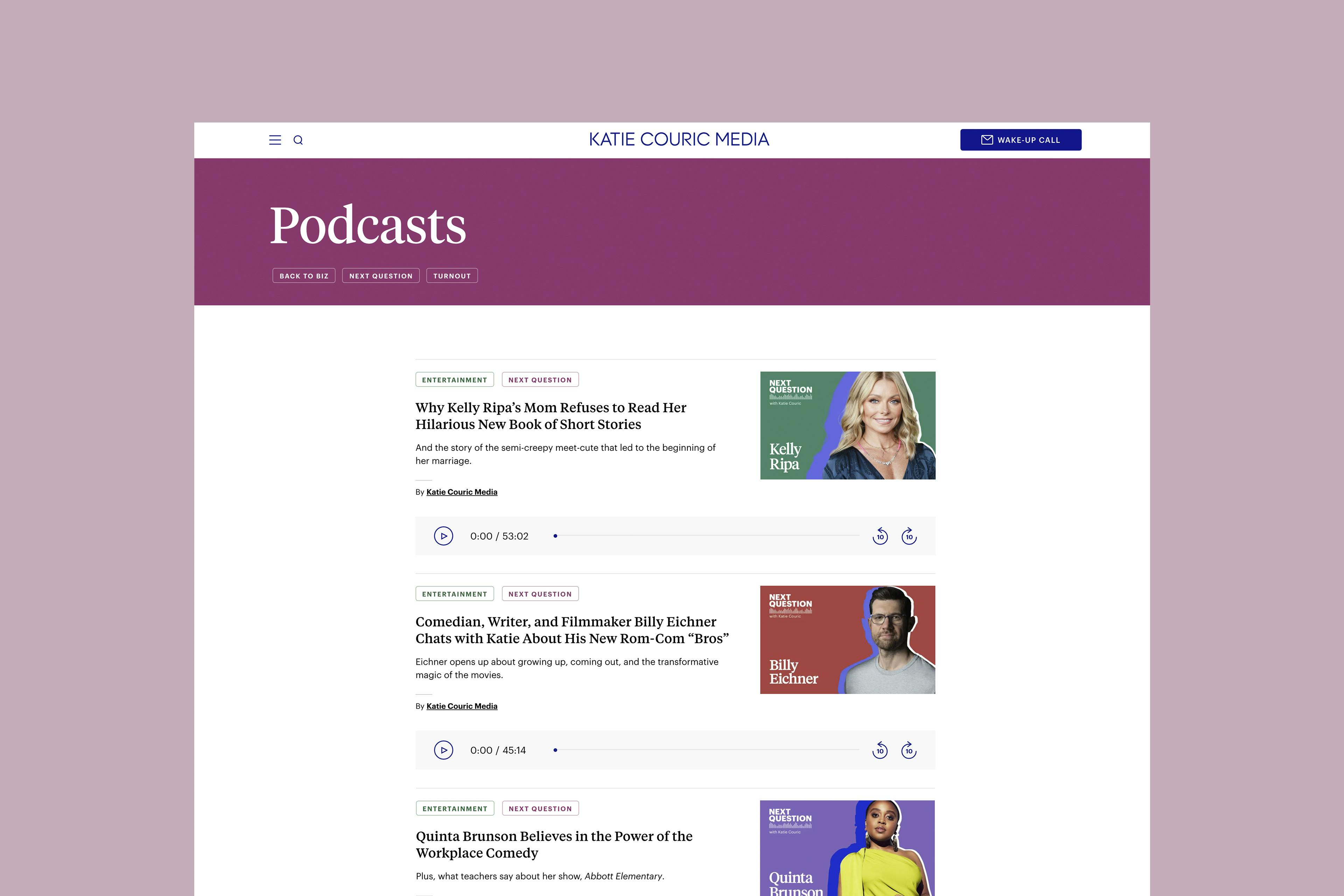 Screen shot of the Podcast listing page.