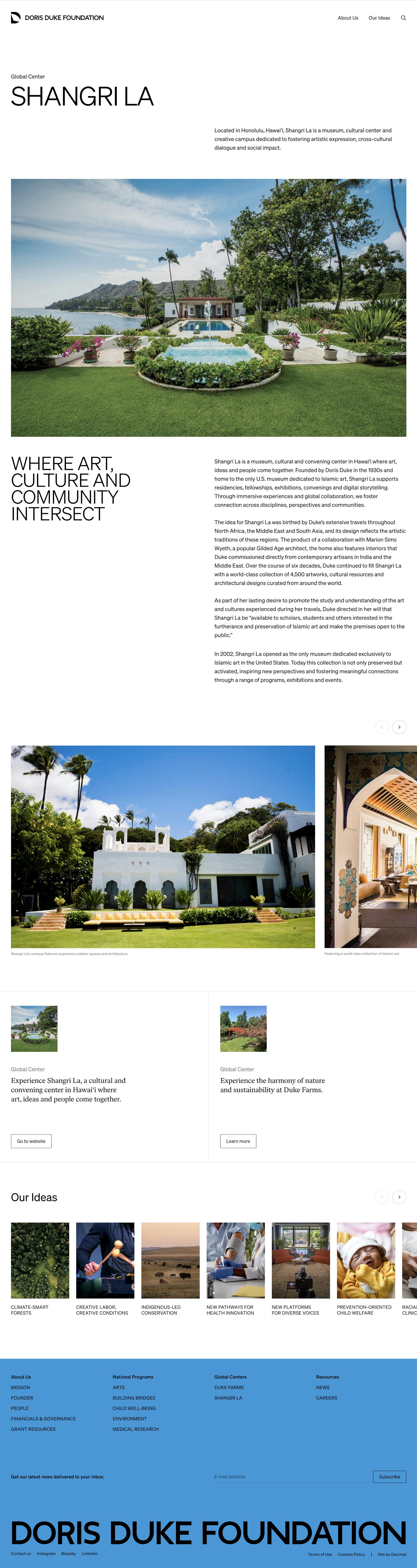 A web page showing information and images about the DDF center Shangri la.