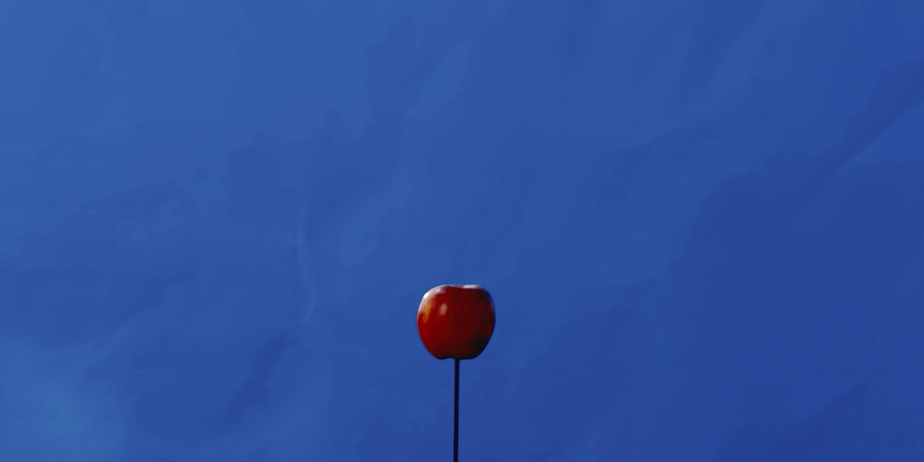 Cover image of the hero video showing an slow motion rubber bullet impacting an apple.