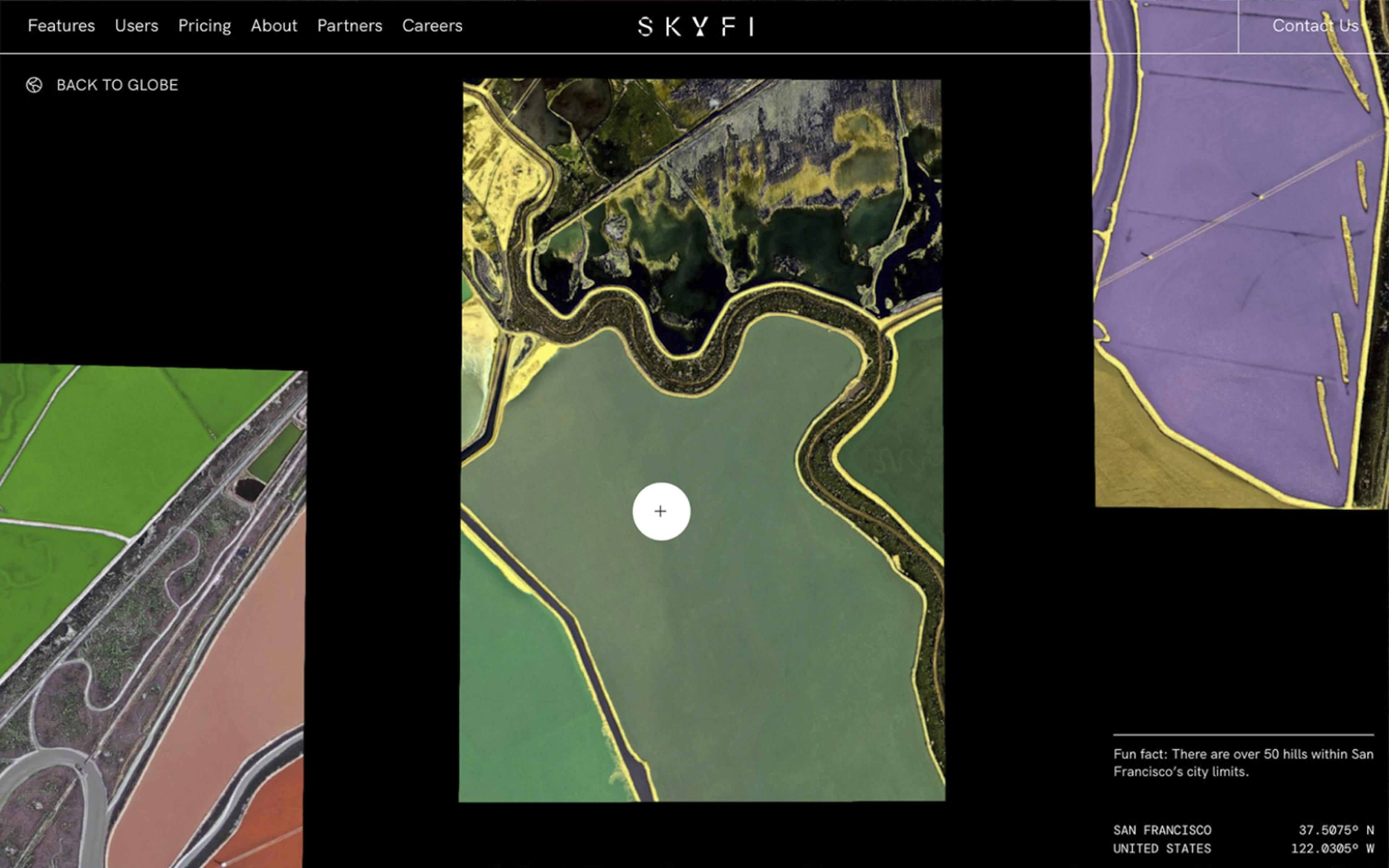 Screenshot of the SkyFi website showing detailed imagery on the selected location.