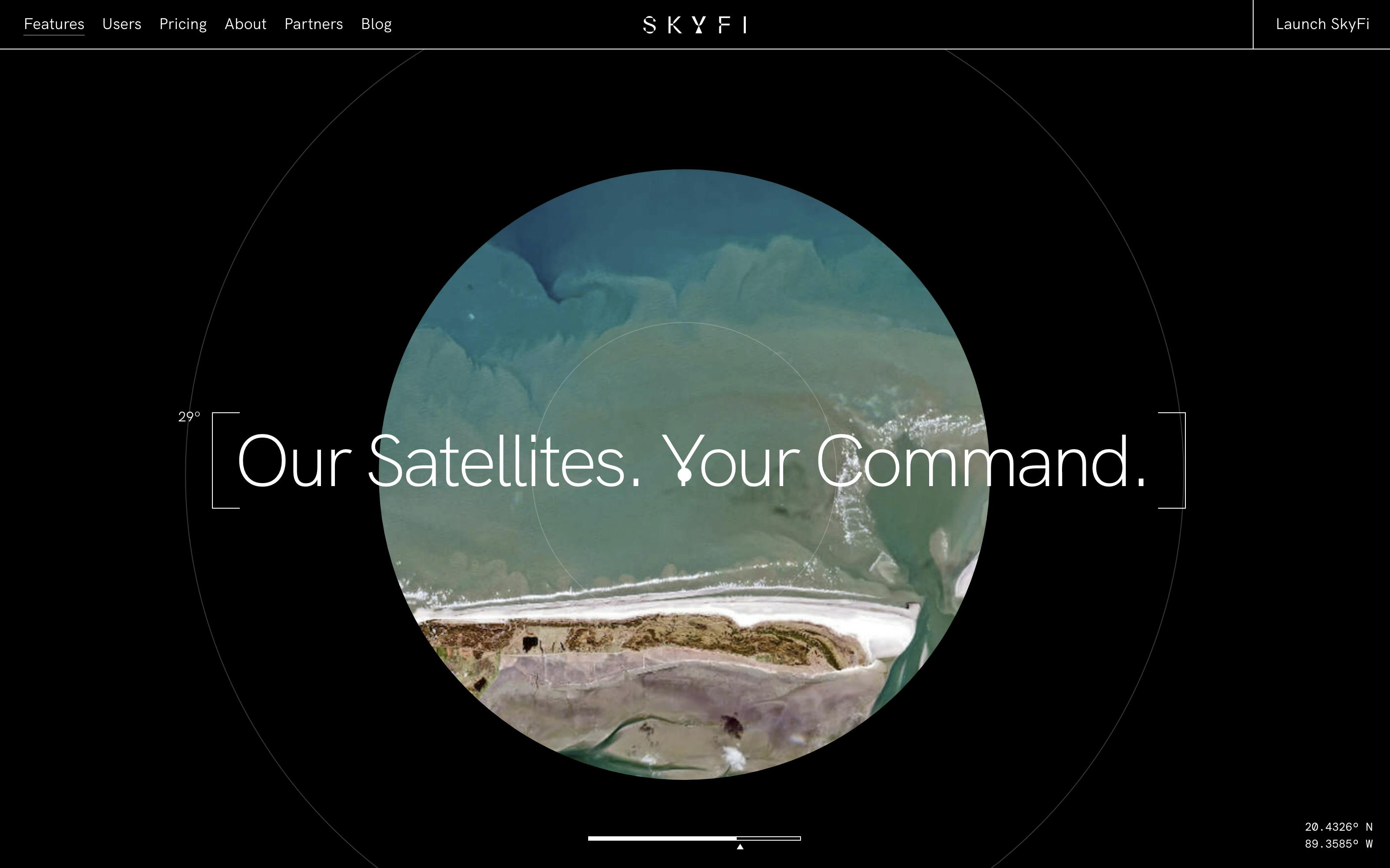 SkyFi website screenshot with text Our Satellites Your command